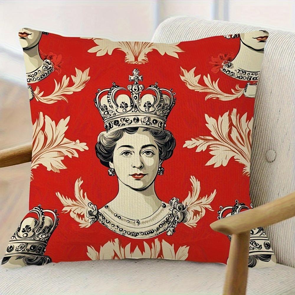 Queen Elizabeth Print Throw Pillow Cover Vintage Royal Crown Floral Pattern Decorative Cushion Case For Home Sofa Couch