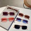 Rimless Rectangle Sun Glasses Fashion Vintage Gradient Ocean Lenses Women Sunglasses Trendy Luxury Brand Design Shades