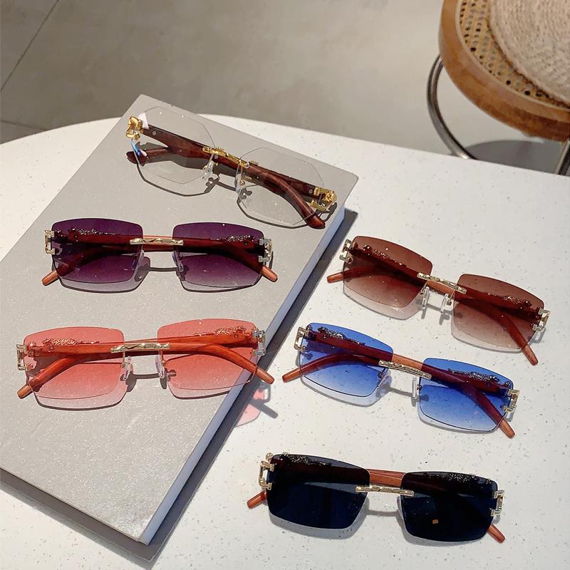 Rimless Rectangle Sun Glasses Fashion Vintage Gradient Ocean Lenses Women Sunglasses Trendy Luxury Brand Design Shades