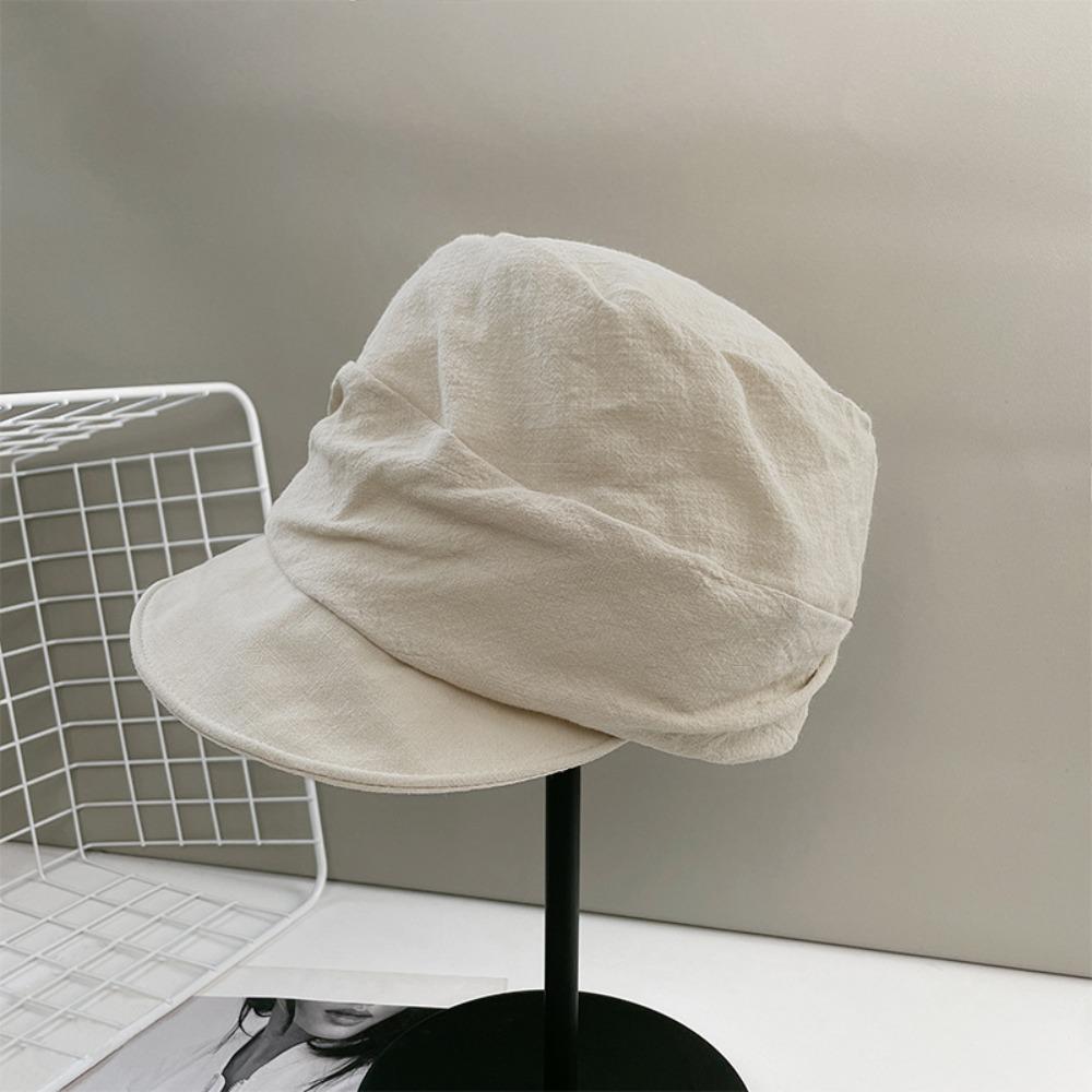 Ins Japanese Linen Berets Pleated Versatile Newsboy Hats Classic Soft Peaked Caps Women