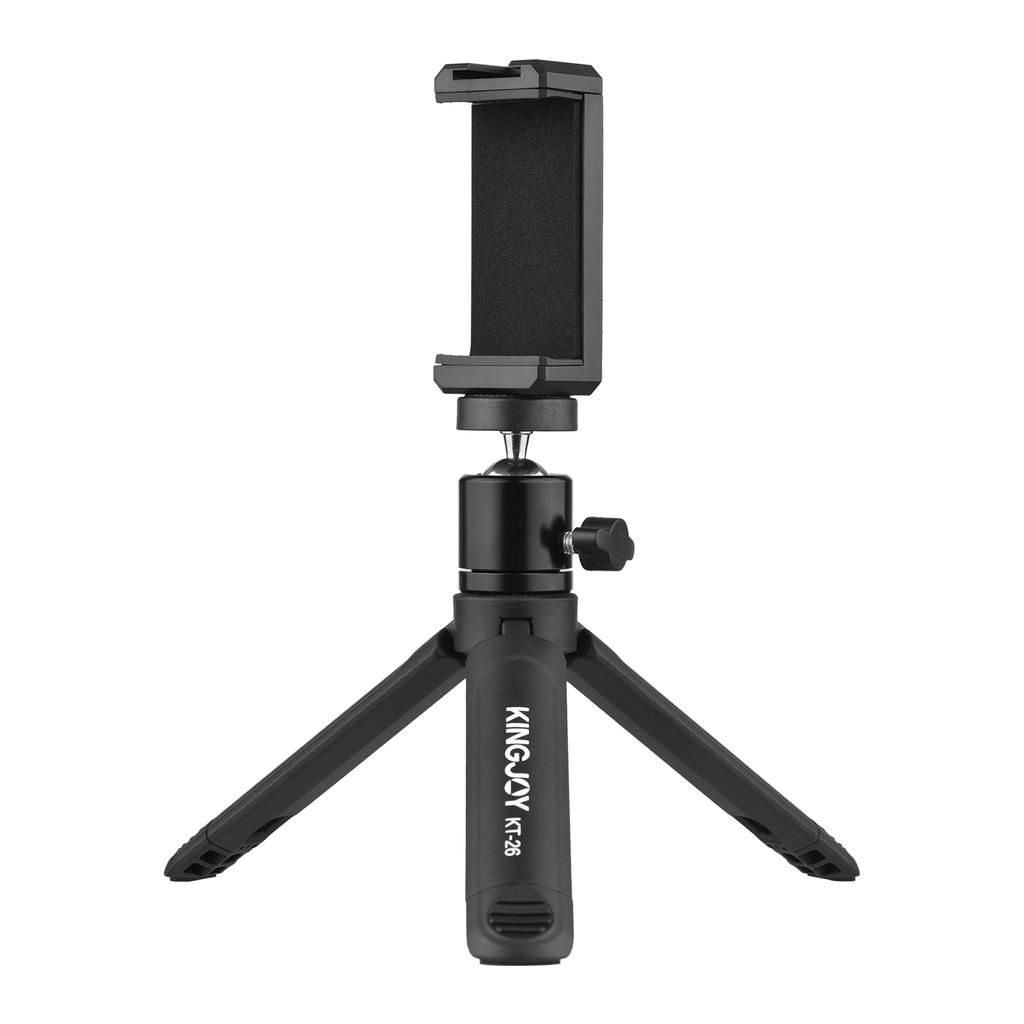 KINGJOY KT 26 Mini Desktop Tripod Rotatable Ball Head with Extendable Cold Shoe Phone Clip 1 4 Inch Screw for