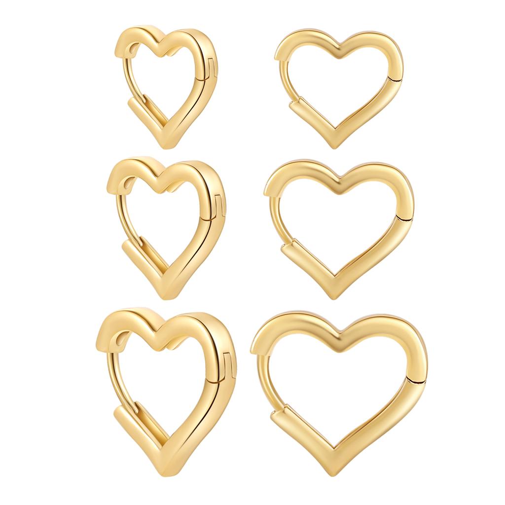 12/14/16mm Fashion Smooth Gold Color Love Heart Hoop Earrings Simple Cute Heart Circle Piercing Earring Buckle Statement Jewelry