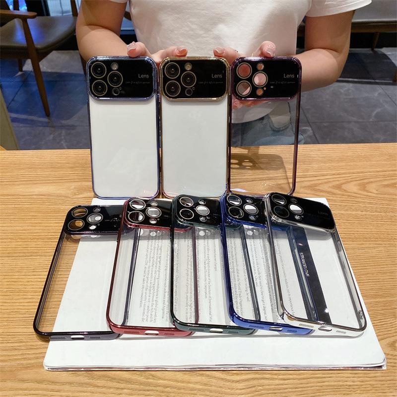 Роскошный гальванический чехол для телефона с большим окном, подходит для IPhone 15 Pro 15 Plus 15 14 13 12 11 Pro Max Plus Минималистичный силиконовый чехол из ТПУ