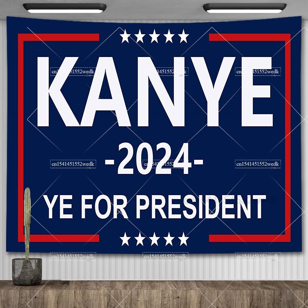 KANYE 2024 Флаг Канье Уэста Баннер Гобелен Забавный Мем Настенный Гобелен Эстетический Декор Комнаты Гобелены Уличное Оформление