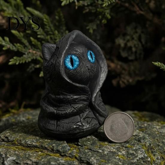 Фигурка фэнтезийного существа Загадочный Черный Кот в капюшоне, Фигурка из смолы, Готическая статуэтка волшебника с большими глазами, Мини-декор для рабочего стола в стиле ведьм