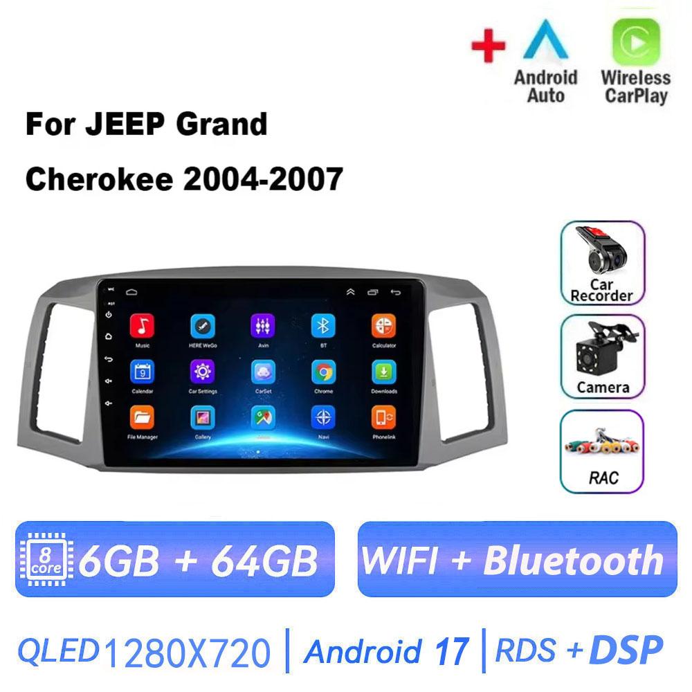 Android 17 pour JEEP Grand Cherokee WK 2004 2005 2006 2007 Carplay Auto Multimédia Autoradio Navigation Lecteur Vidéo WIFI 4G DSP