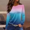 Women's Fashion Casual Slit Hem Round Neck Long Sleeve Loose  Printed T-Shirt Ladies Top
