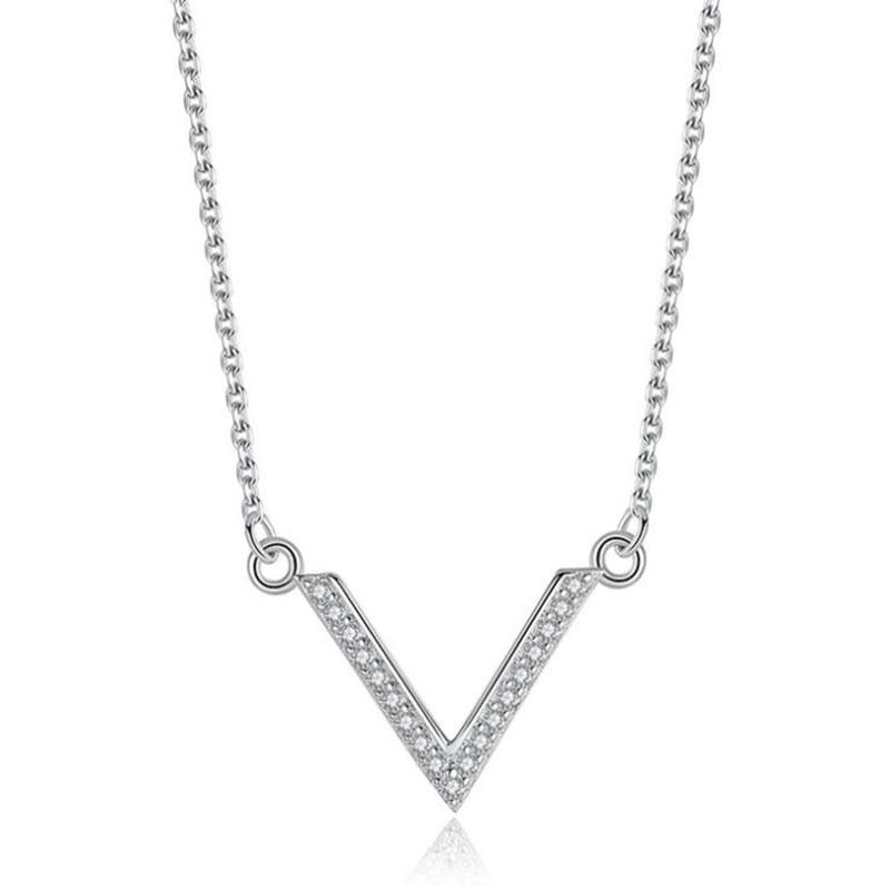 Новая личность, простая буква V, женское изысканное ювелирное изделие из стерлингового серебра 925 пробы с бриллиантами, цепочка на ключицы, ожерелья XL079