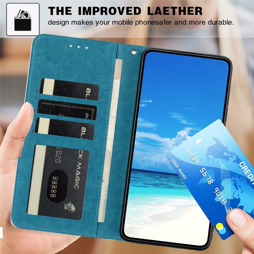 Wallet Case for Galaxy A55 5G - Leather/PU, Blue, With Lanyard