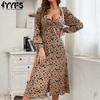 Женские модные повседневные платья с длинным рукавом и v-образным вырезом с леопардовым принтом