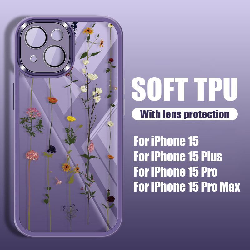 Силиконовый чехол для телефона с цветочным узором для iPhone 16 Pro 15 Pro Max 14 13 12 11, защитный противоударный прозрачный мягкий чехол из ТПУ