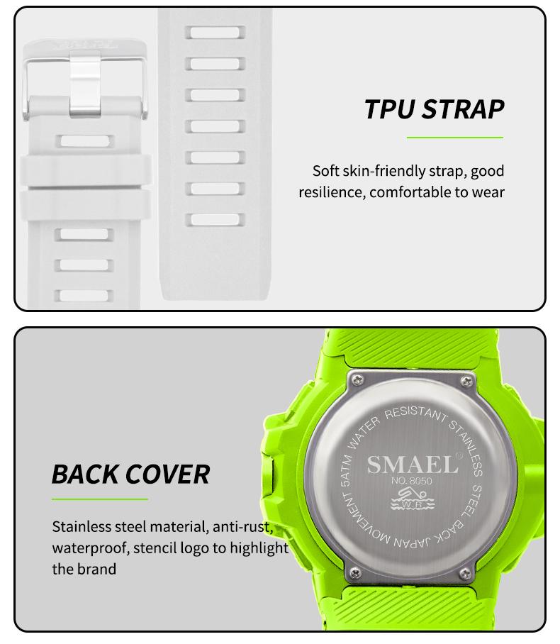 Smael 8050 Electronic Men's Digital Wrist Watches Waterproof Week Display Chronograph Men Digital Watches for Relojes De Hombre