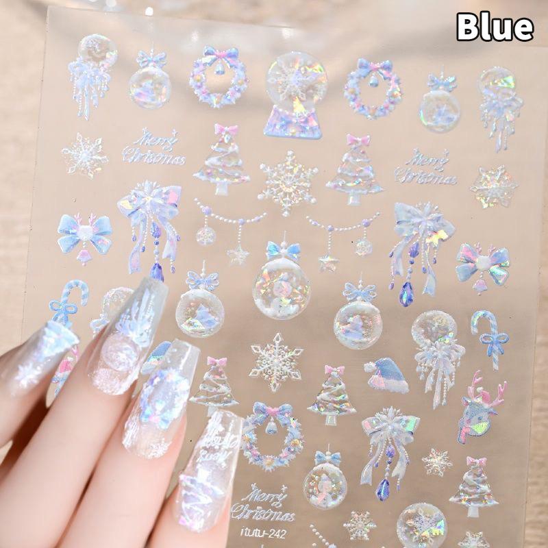 Snowflake Christmas Tree Nail Art Stickers Cute Snowflake Stars Self-Adhesive Nail Art Stickers 5D Embossed Nail Art Sticker