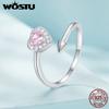 WOSTU Женские кольца из стерлингового серебра 925 пробы с розовым фианитом и сердцем Купидона, штабелируемые кольца, обручальные украшения для вечеринок, прекрасный подарок для нее