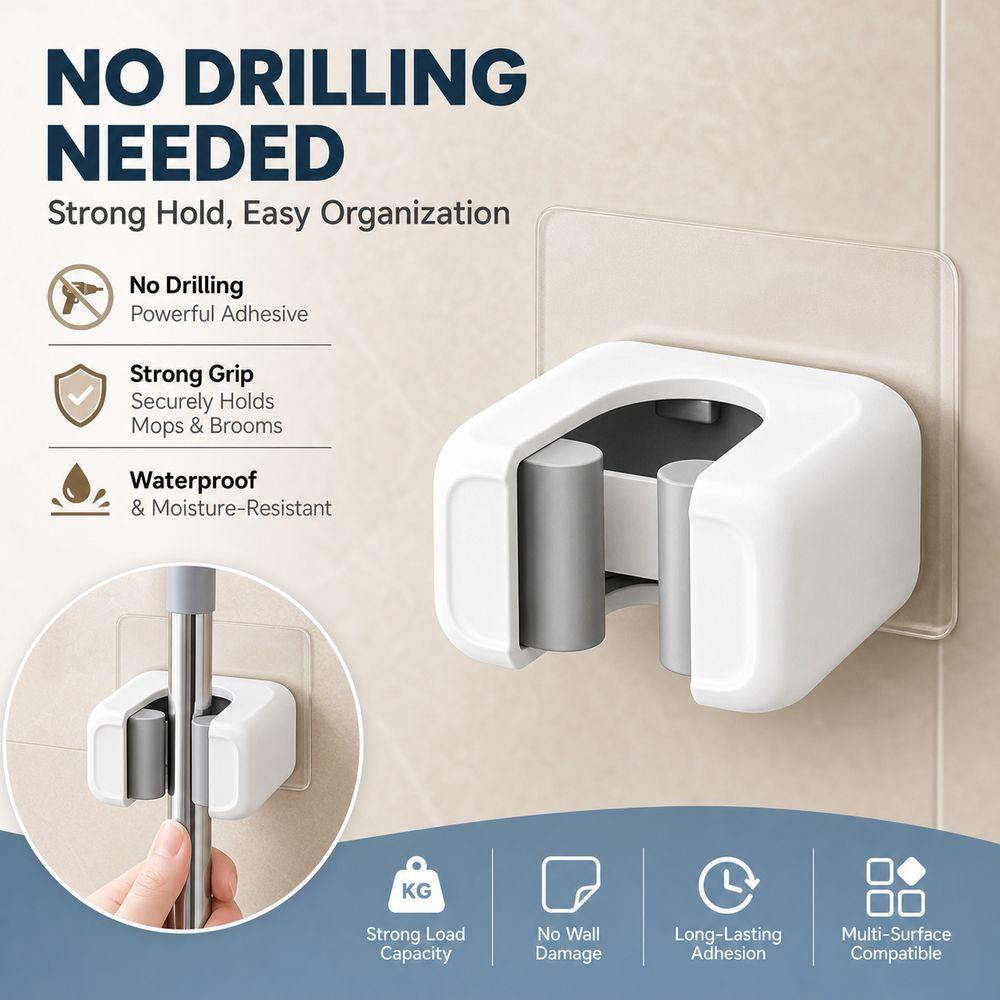 Wall Mounted Mop Holder Hook No Drill Installation Mop Clip New Mop Wall Holder Broom Storage