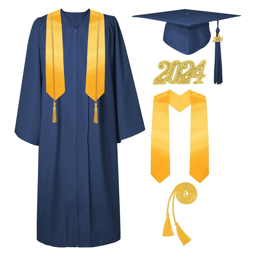 Graduation Cap And Gown 2024 Set With Tassel Honor Cord Graduation Stoles For High School College Bachelor