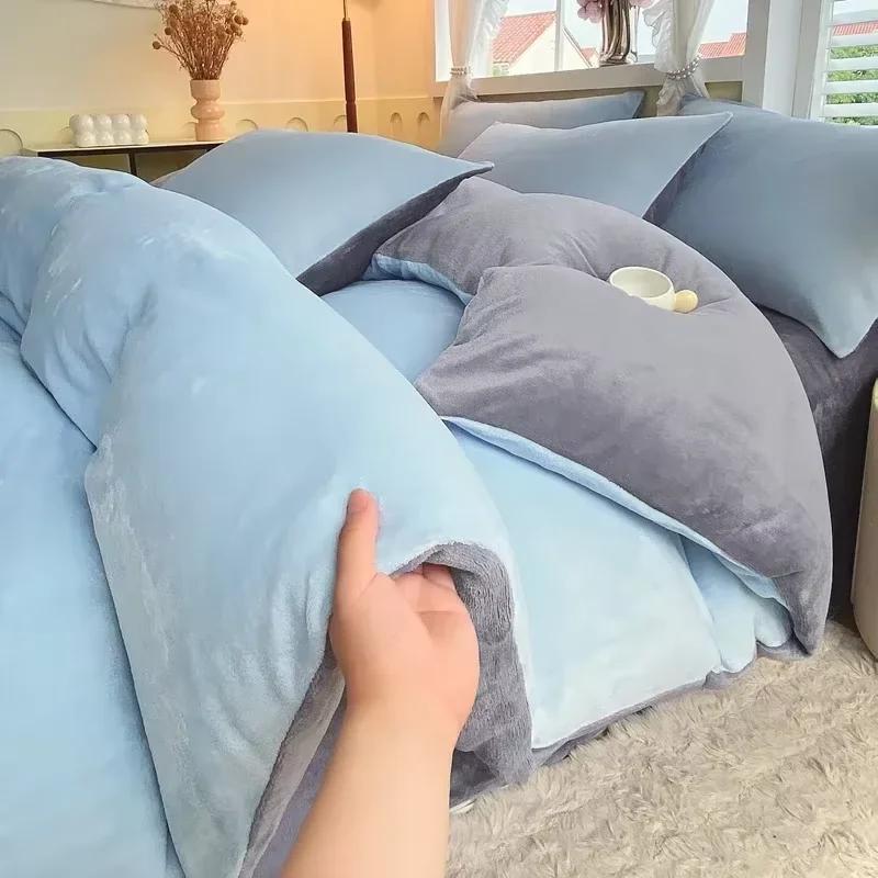 Новый однотонный высокограммовый плотный молочный бархат, одинарный пододеяльник, утолщенный теплый флис, большой размер, двуспальное постельное белье