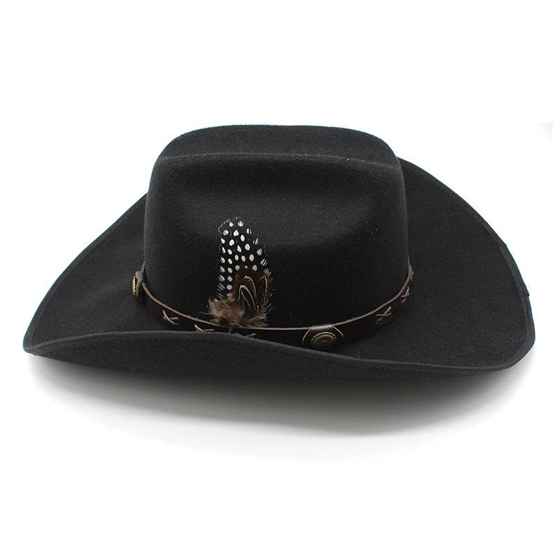 Woolen Black And White 9.5Cm Along Hemming Top Hat Feathers Western Cowboy Hat Riding Hat Men'S And Women'S Leisure