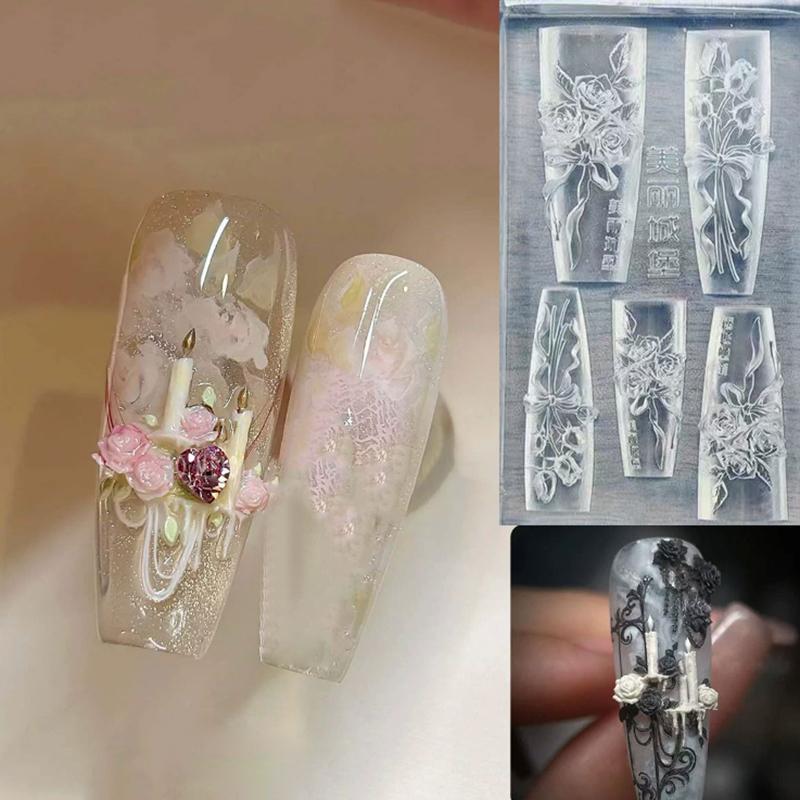 Цветы Роза Ноготь Силиконовая Рельефная Форма Форма для Нейл-арта 3D Украшение для Ногтей Аксессуары для Ногтевого Салона Инструмент для Маникюра