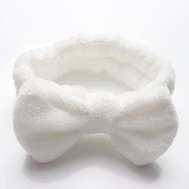 Повязка на голову с бантом из кораллового флиса, женская широкая повязка на голову для мытья лица, однотонная плюшевая повязка для волос, простые аксессуары для волос.