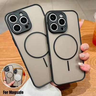 Роскошный магнитный чехол для iPhone 16 15 14 13 Pro Max 16E 15 Pro для беспроводной зарядки MagSafe Прозрачная матовая твердая крышка для телефона Fundas
