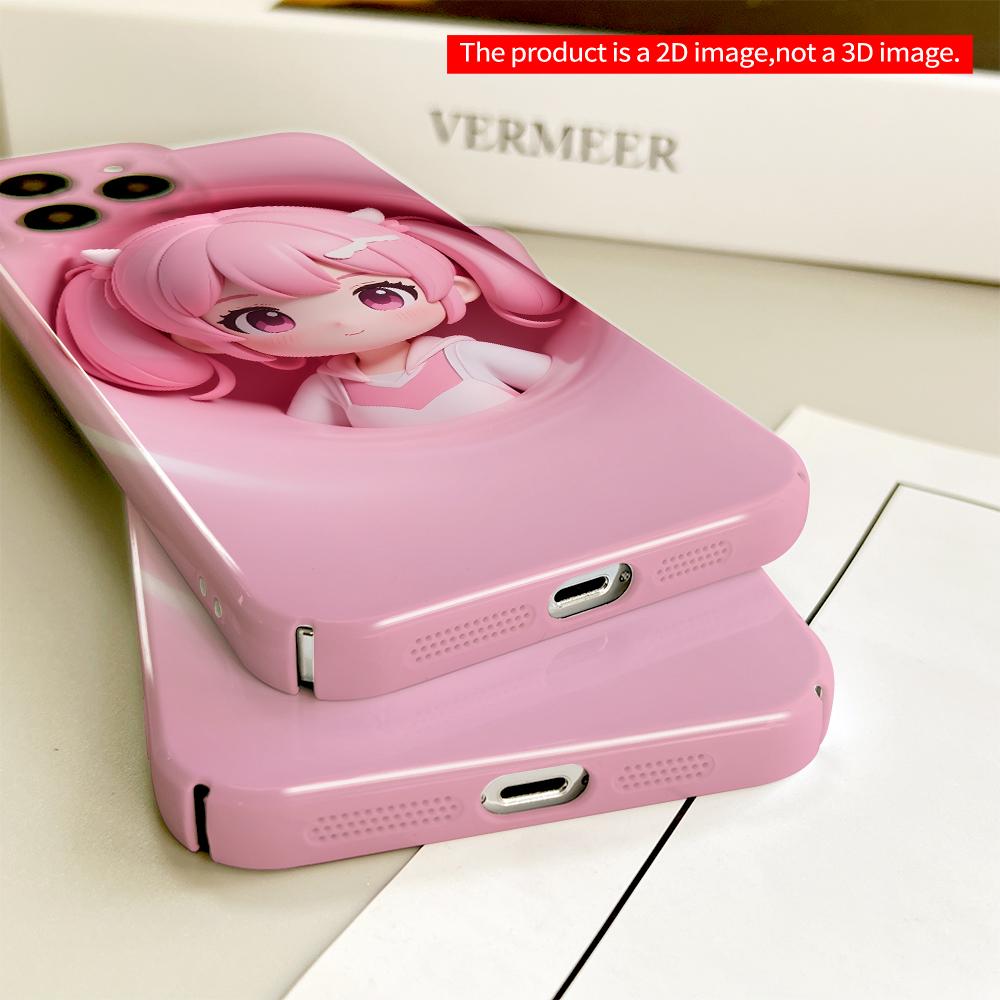 2DFlat Pink Pony Girl Peeking Through Tunnel Phone Case All inclusive film hard phone case, compatible with iPhone 18 Pro Max 17 16 15 14 13 12 11