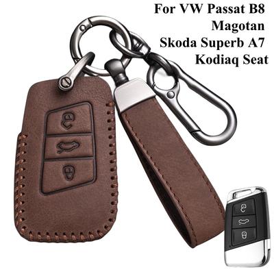 Кожаный чехол для ключа автомобиля, брелок для VW Volkseagen Passat B8 Magotan, для Skoda Superb A7 Kodiaq, держатель для сиденья, сумка, аксессуары
