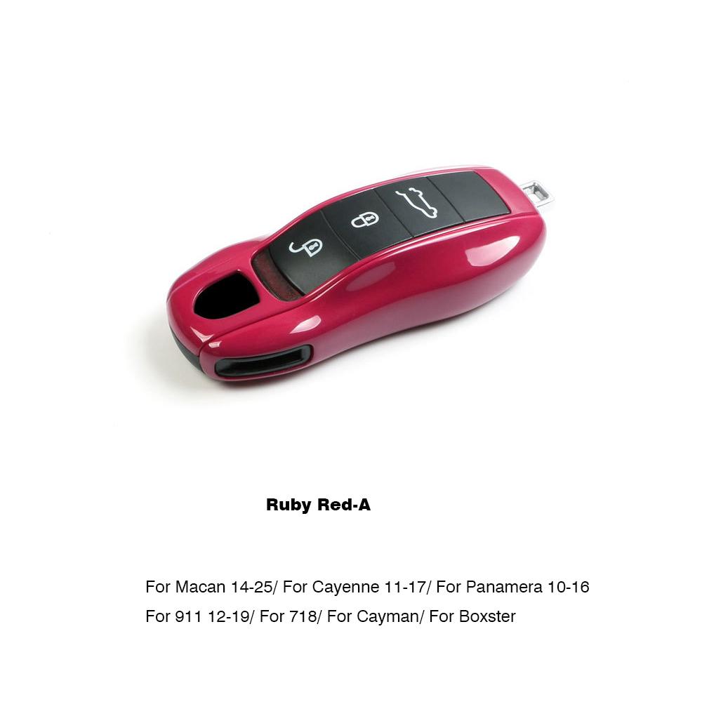 For Porsche Cayenne Mancan Panamera 911 718 Boxster Cayman Taycan Car Key Case ABS Solid Color Ruby Red Shell Replacemen