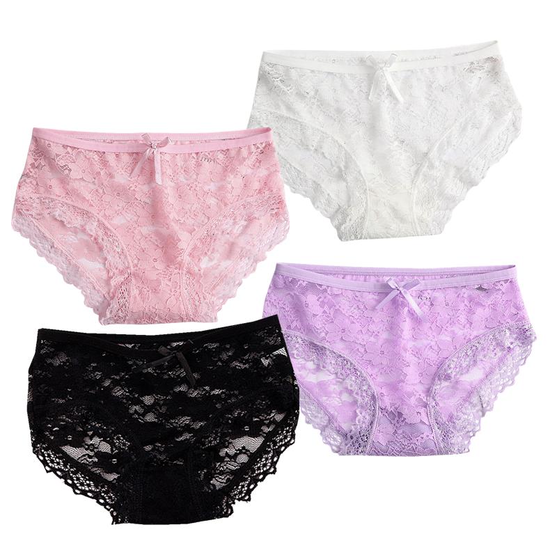 4 шт. женское сексуальное нижнее белье, кружевные дышащие трусы, дышащие сетчатые трусы с кружевной отделкой