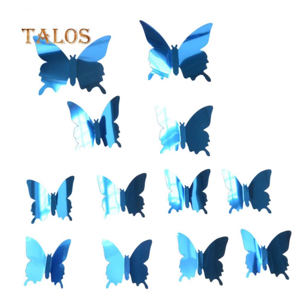 Talos 12Pcs/Set Mirror PVC Butterfly 3D Single Layer Wall Art Sticker Removable Home Decor