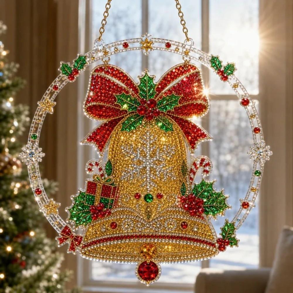 Round Board Christmas Diamond Art Suncatcher Pre Printed DIY Craft Pendant Xmas Tree