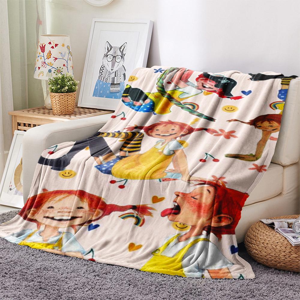 1PC Pippi Longstocking Print Flannel Blanket, High quality Comfortable for All Seasons, Home Decor, Warmth and Comfort, Perfect for Christmas Gifts113