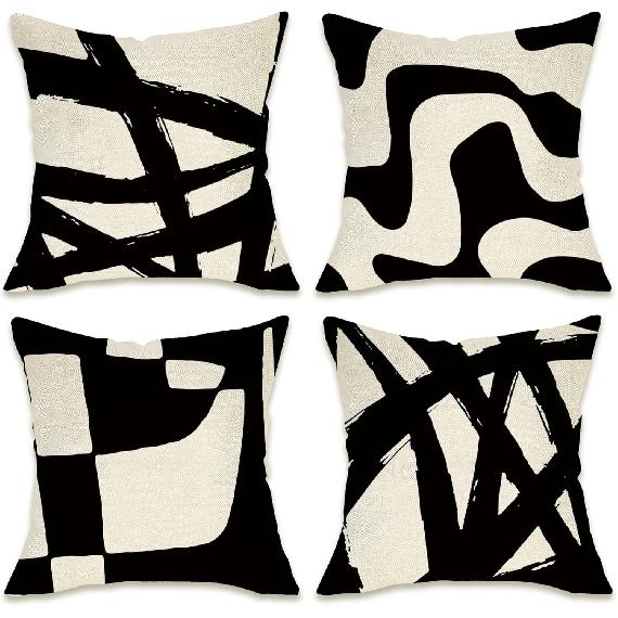 Fahrendom Monstera Palm Leaves Decorative Throw Pillow Covers 18 x 18 Set of 4, Positive Vibes Only Tropical Plant Sunshine Porch Patio Outdoor