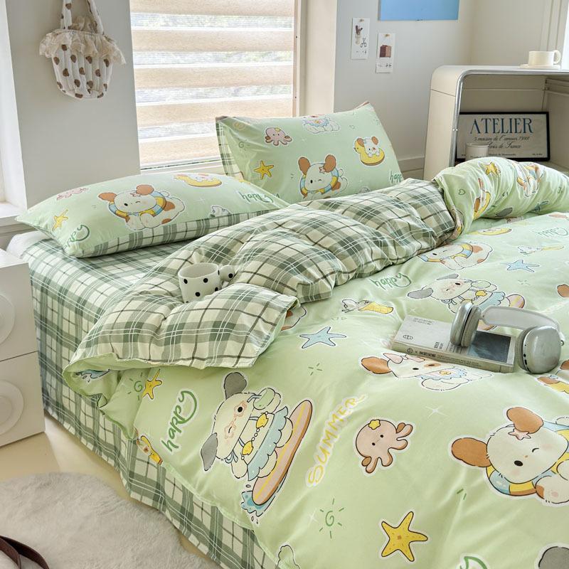 Четырехпредметное мультяшное цельное постельное белье для общежития, простыня, пододеяльник, комплект из трех предметов, весна