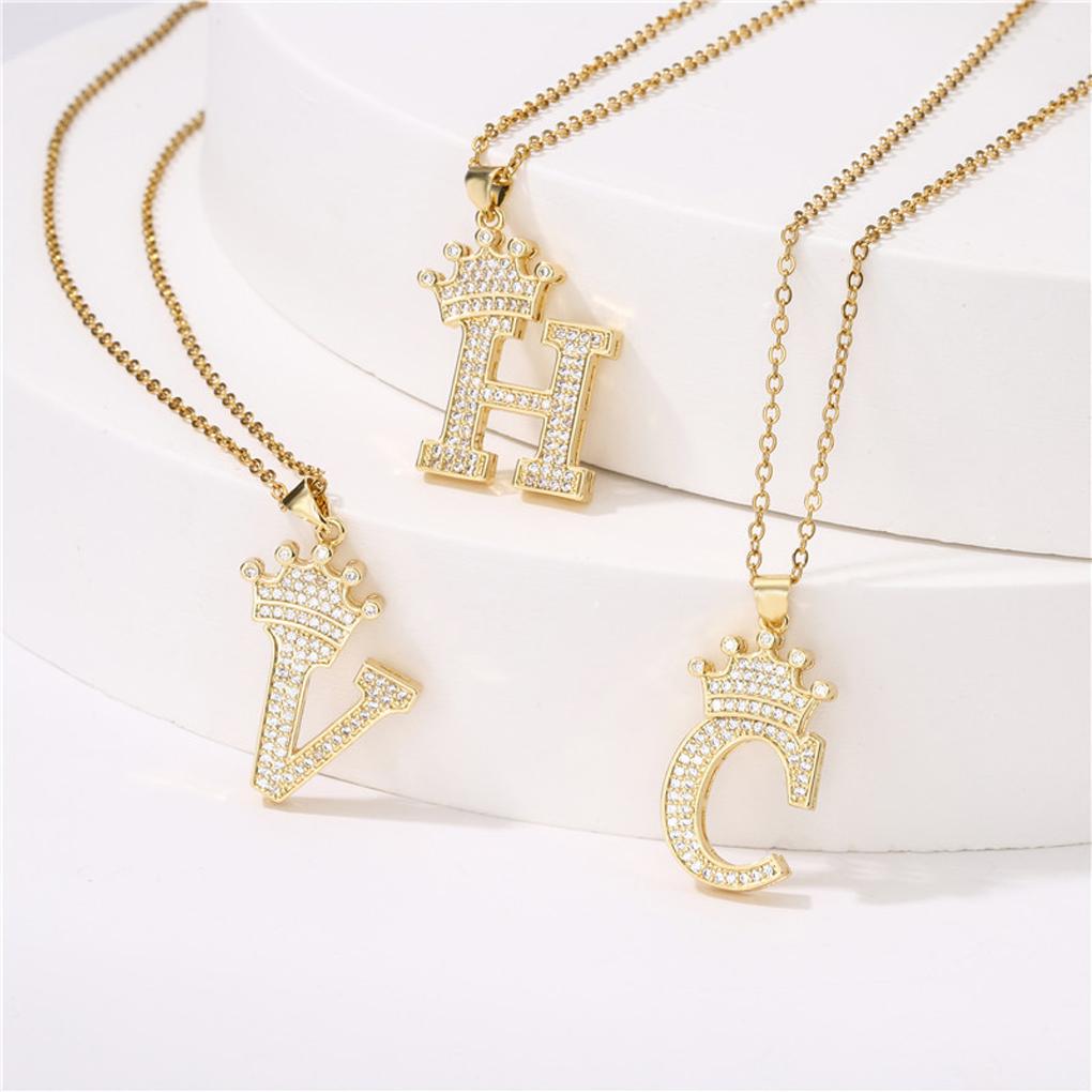 InitialNecklacePendantEnglish Letter A to Z Name Crystal Gold Charm Modern Birthday Valentine's Day Gifts