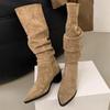 Women's High Heel Pointed Toe Suede Boots with Velvet Lining, 2024 Autumn/Winter Collection - Long Knight Style
