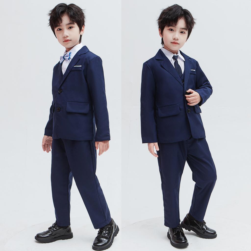 Черно-синие костюмы для мальчиков, облегающее платье, одежда, наряд с кольцами, детский костюм для свадебной вечеринки, детский блейзер, брюки