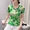 Футболка с короткими рукавами для женщин, новая цветная сетчатая футболка с круглым вырезом, стильная маленькая рубашка, красивый зеленый топ с короткими рукавами