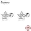 BAMOER 925 Sterling Silver Pave Zircon Star Stud Earrings for Women Fine Jewelry