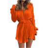 Women's Shirt Collar Fashionable Elastic Waist Pleated Long Sleeved  Dress