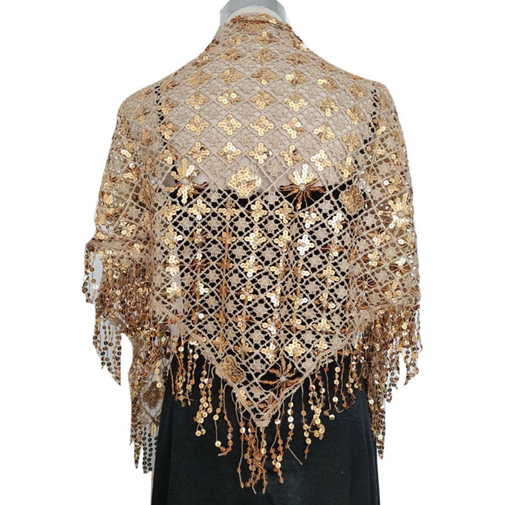 Полая треугольная кружевная шаль с блестками, свадебная женская роскошная вечерняя накидка, женский блестящий блестящий палантин, клубный шарф с кисточкой