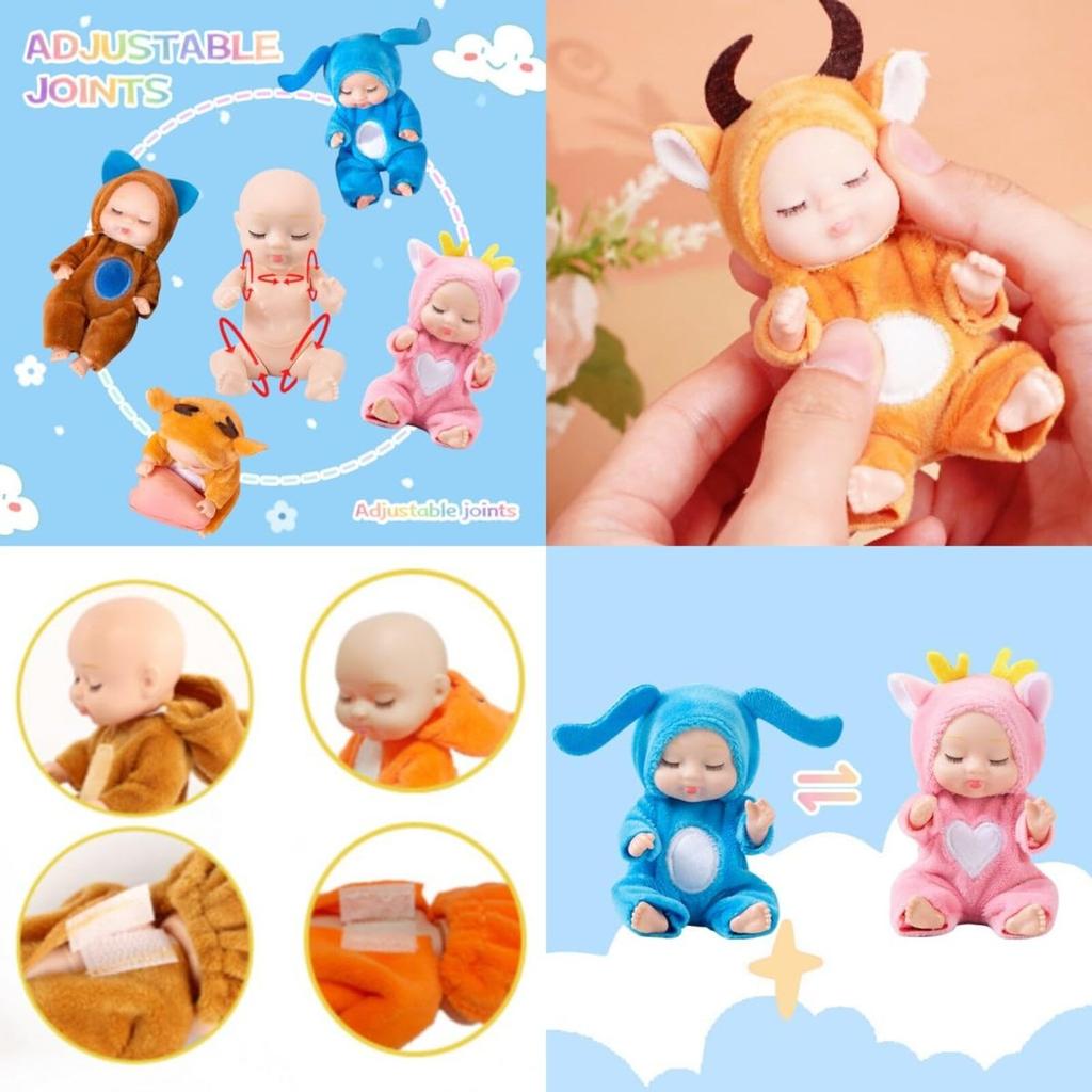 4 Inch Baby Dolls 6pcs Set Realistic Baby Dolls Toys With Cute Handmade Doll Clothes For Suitability Kids 3 And Up