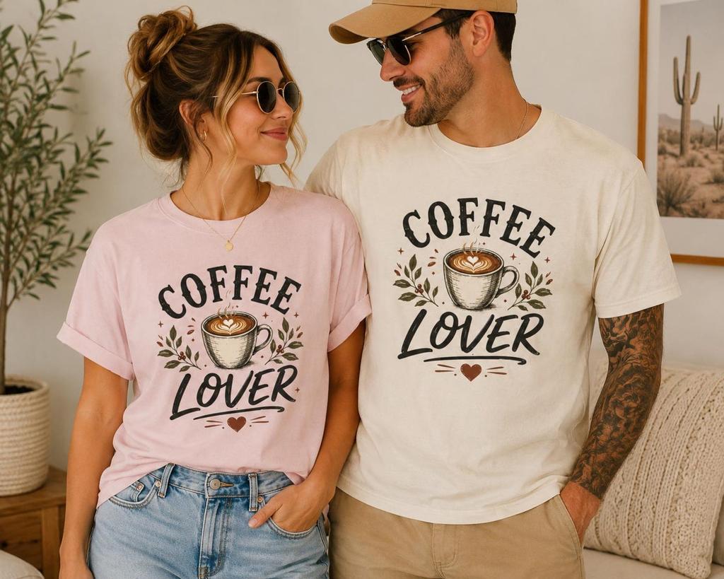 Matching Couple Coffee Lover Shirts, Vintage Cafe Graphic Tee