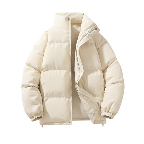 Men Autumn Cotton Coat High Collar Long Sleeve Zipper Closure Windproof Coat with