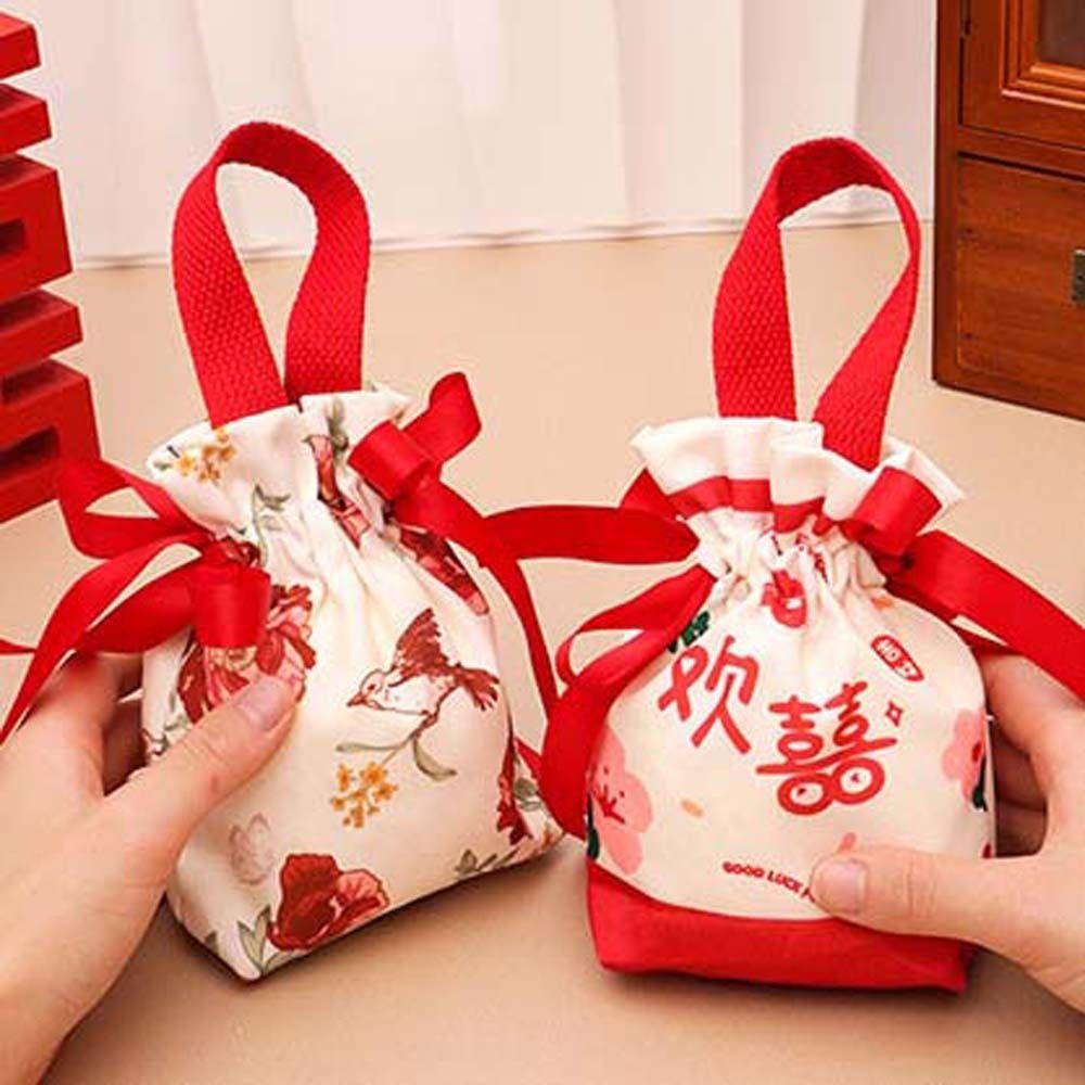 Large Capacity Small Flower Wrist Bag Floral Festive Sugar Bag Sweet Canvas Drawstring Bag Party