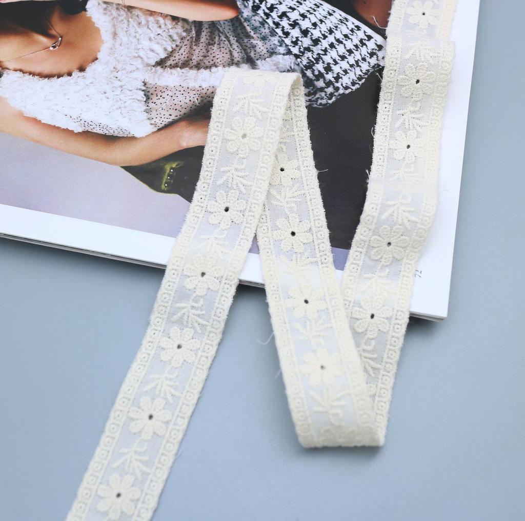 2,5 см Двусторонняя хлопковая кружевная тесьма, Хлопковое вышитое кружево, Кружевные аксессуары для детской одежды, домашнего текстиля, Изысканные кружевные аксессуары