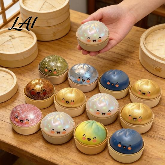 Stress Ball with Glitter Inside 12Pcs Steamed Bun Steamer Anti-Anxiety Cartoon Filled Dumpling Toy Squeeze Simulated Dough Fidget Sensory Relaxation