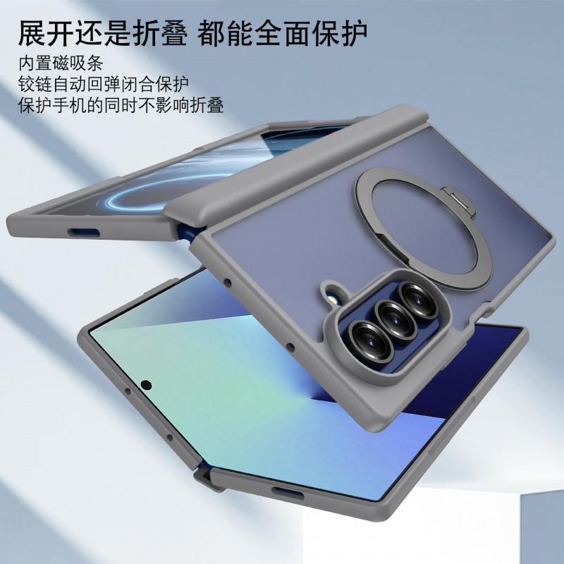 Soft Silicone Case Galaxy Z Fold8 Ultra With Magnetic Rotating Stand Shockproof Anti-Scratch Built-in Magnet Ring