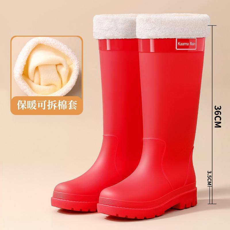 Женские резиновые сапоги хаки высотой 36 см, водонепроницаемые, для городских поездок, милые сапоги для дождя, с высоким голенищем, красные водонепроницаемые сапоги