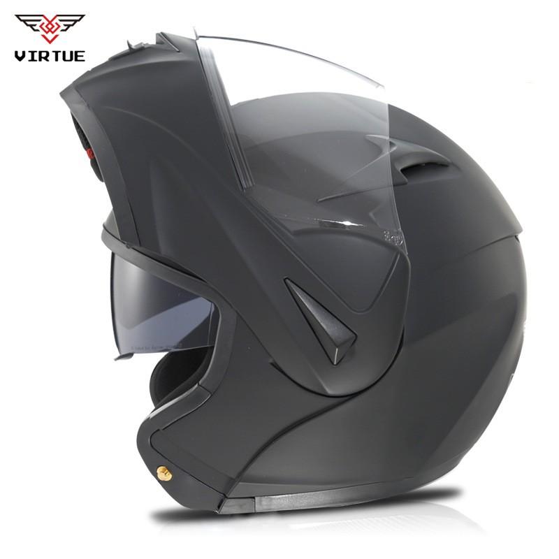 VIRTUE Full Face Motorcycle Helmet With Dual Lens Carbon Fiber Style Decal ABS Shell Flip-Up Design Adult Riders